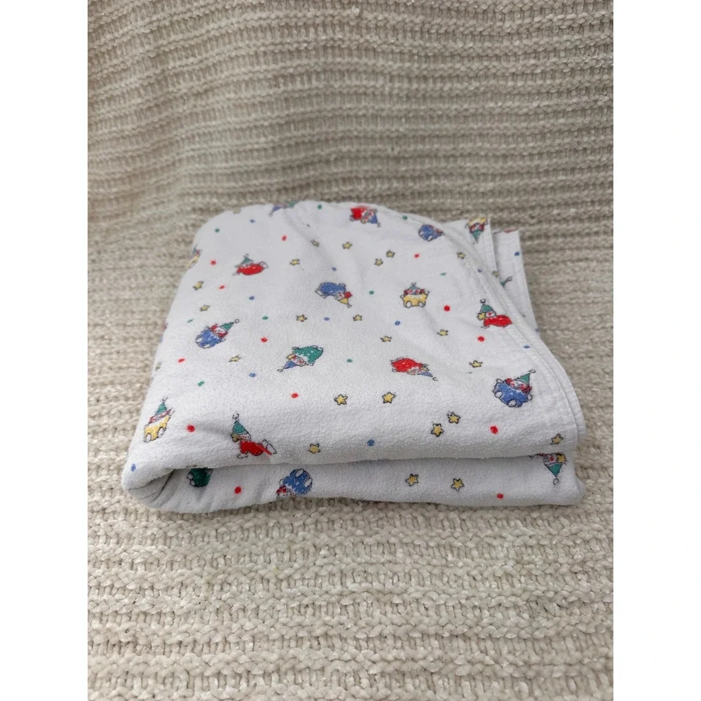Vintage Baby Receiving Blanket‎ Circus Clown Stars White Flannel Lovey 36x41 Toy